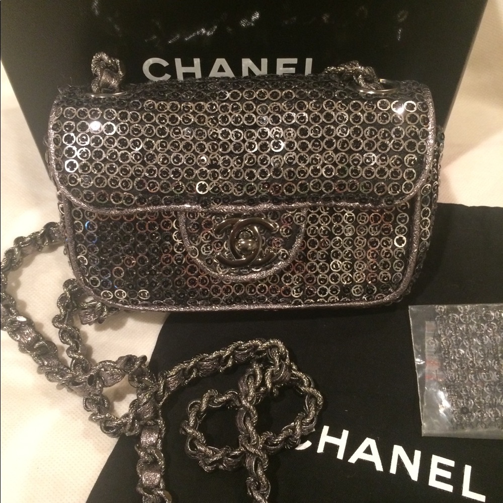 Chanel Hidden Sequins Flap Bag Quilted Sequins Extra Mini